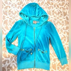 Vintage Juicy Couture Puff 3/4 Sleeve Zip Up Hoodie Y2K Size P Teal (Like New)